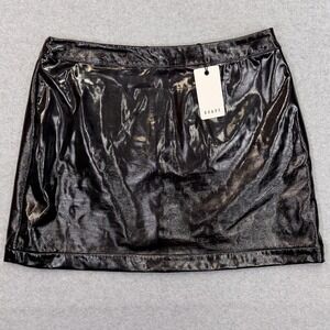 RO&DE Skirt Womens L Black Mini PU Mini Back Zip Shiny Vegan Patent Leather